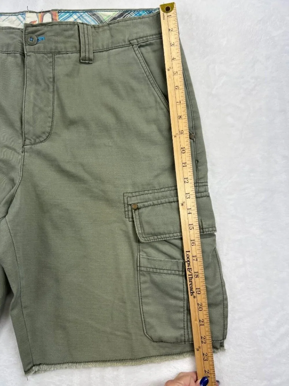 Ocean Pacific OP Cargo Shorts Men's 38 Olive Green Raw Hem Y2K Skater Gorpcore
